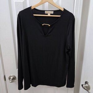 Michael Kors Top Womens‎ 1X Black Slinky Keyhole Gold Hardware Classic Mobwife